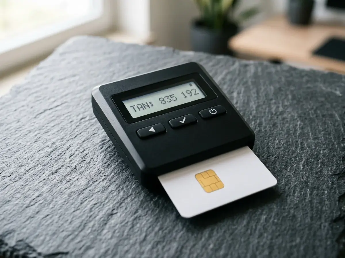 cardTAN-Lesegerät mit Bankomatkarte für sichere Casino-Bestätigung