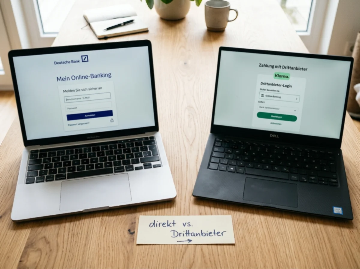 Zwei Banking-Logins nebeneinander veranschaulichen den Unterschied zwischen EPS und Sofortüberweisung