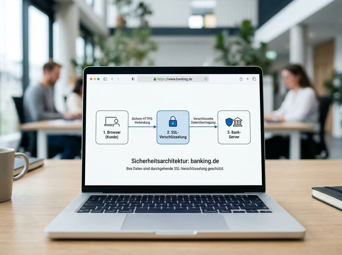 Symbolische Darstellung der SSL-Verschlüsselung und MD5-Fingerprint-Sicherung beim EPS-Verfahren
