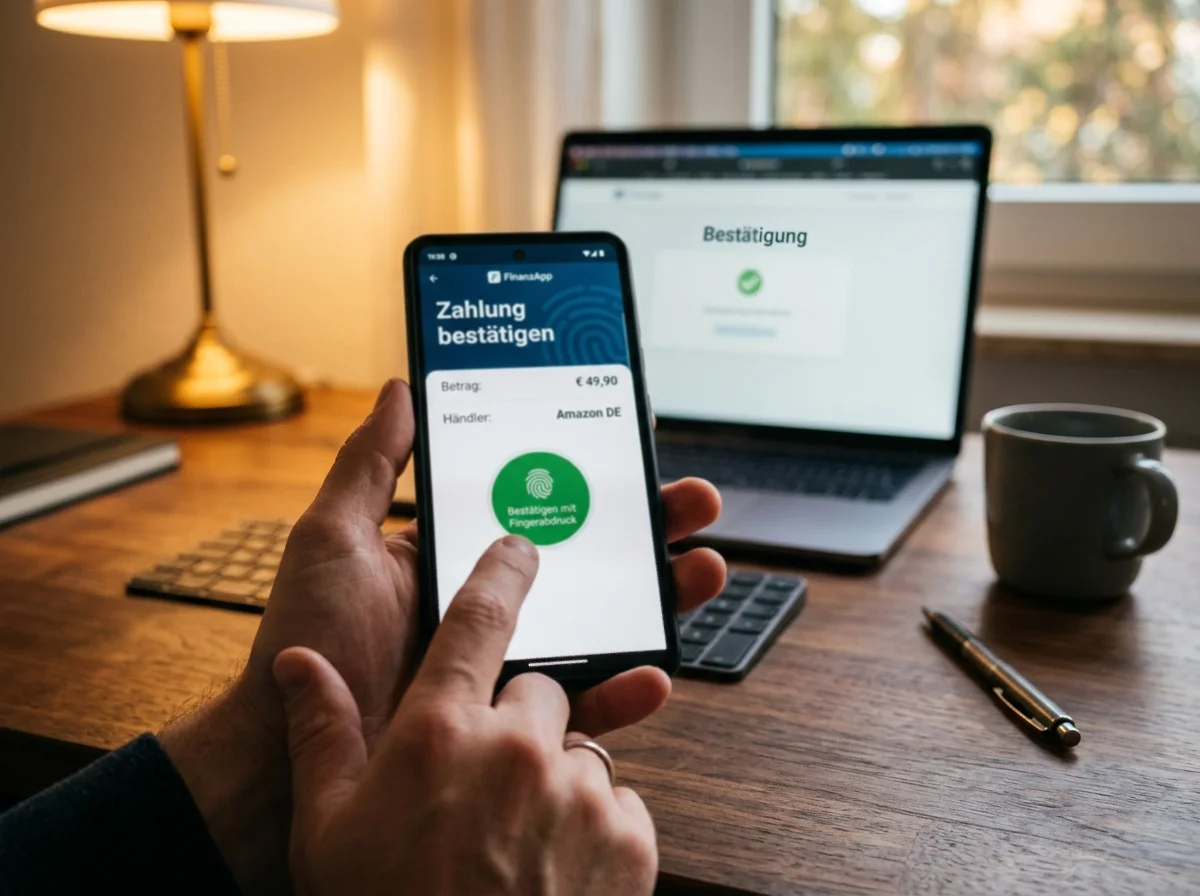 Bestätigung einer EPS-Zahlung mit pushTAN in der Banking-App auf dem Smartphone
