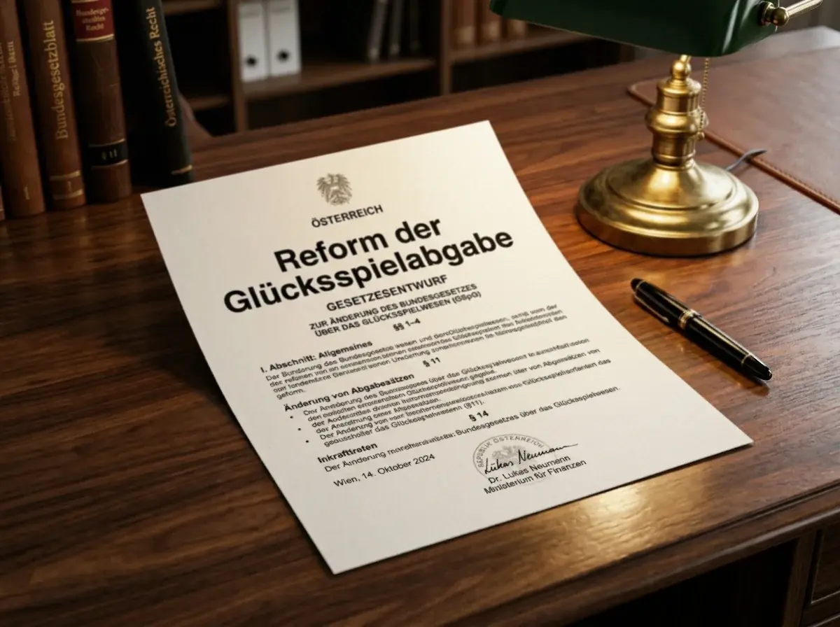 Glücksspielabgabe-Reform 2026 als Dokument auf einem österreichischen Schreibtisch