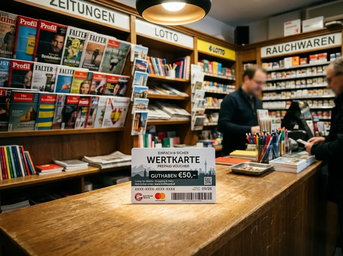 Paysafecard als Prepaid-Voucher an einer österreichischen Verkaufsstelle