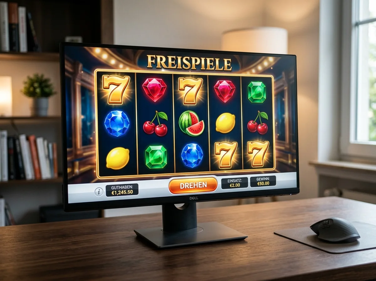 Slot-Spielautomat mit drei Walzen und Frucht-Symbolen im Online-Casino