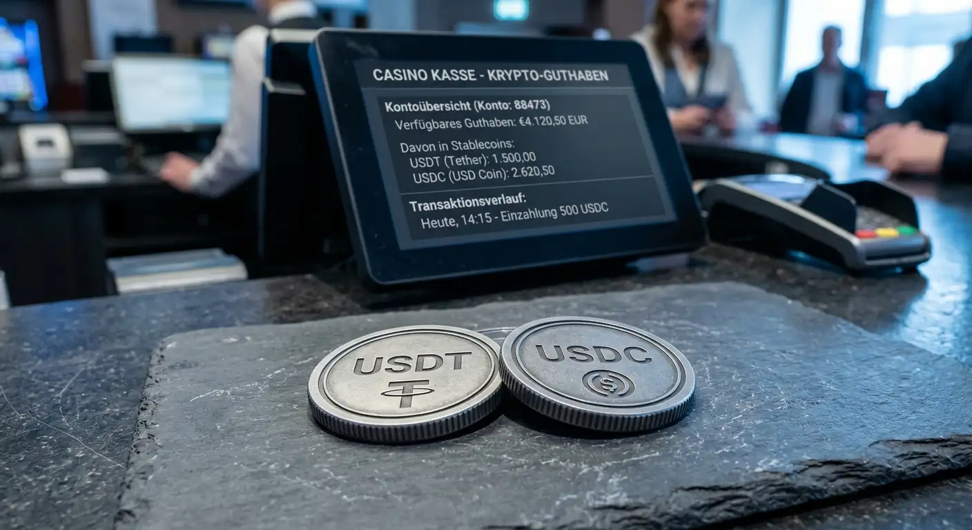 USDT und USDC Stablecoin-Symbole als wertstabile Alternative für Casino-Einzahlungen